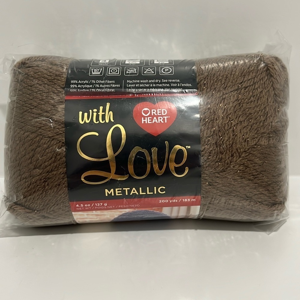 Red Heart With Love Metallic in Taupe 4.5 oz 200 yds Lot Y3803 NEW